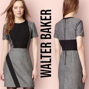 Walter Baker | Herringbone Grey And Black Asymmetrical Work Mini Dress Small